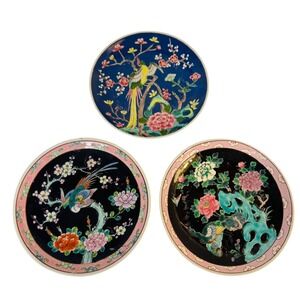Japanese Nippon Porcelain Decorative Plates Set 3‎ Birds Flowers Asian Decor